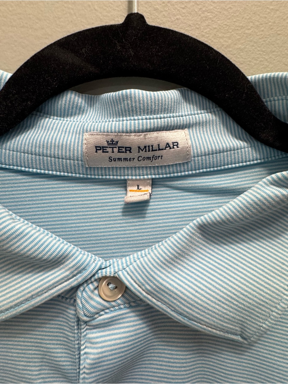 Peter Millar Light Blue and White Thin-Striped Polo